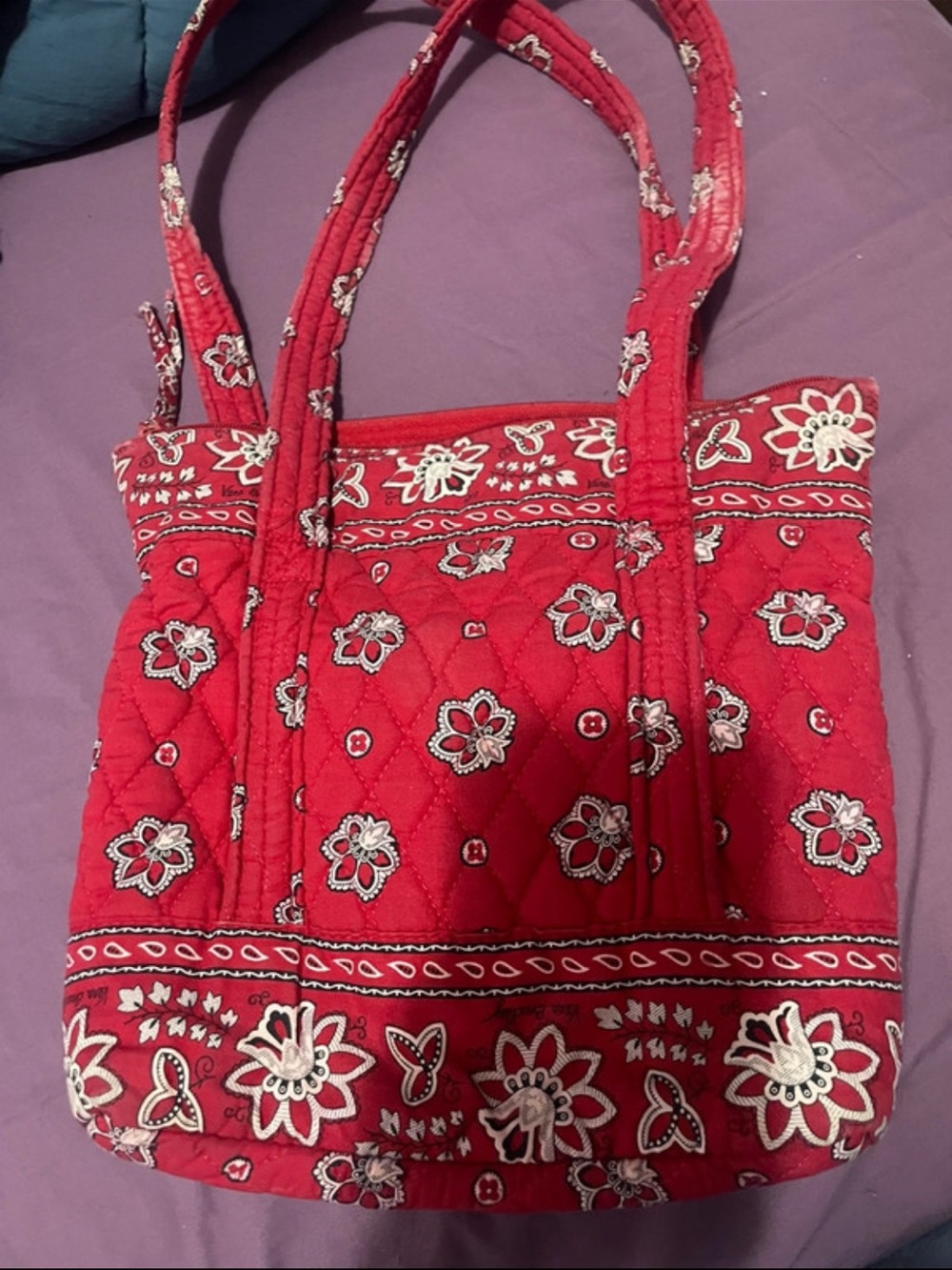 Quilted Red Floral Tote Bag - Unbranded